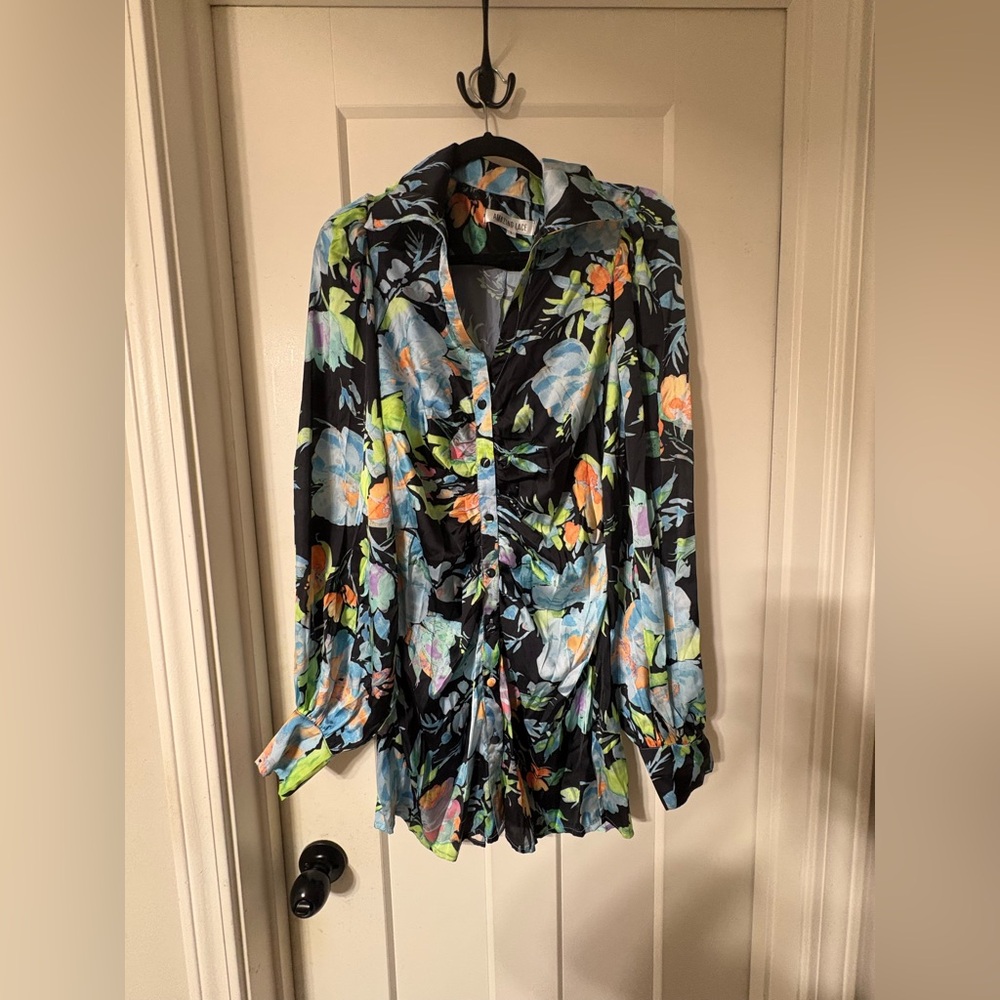 Amazing Lace Floral Satin Button-Front Dress